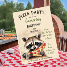 Schattige Raccoon Pizza Verjaardagsfeest