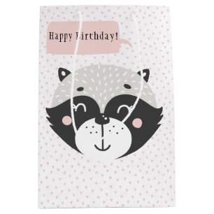 Schattige Racoon - Roze Confetti Kids Verjaardagsc Medium Cadeauzakje