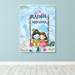 Schattige Radha Krishna op slingerende muur kunst Canvas Afdruk