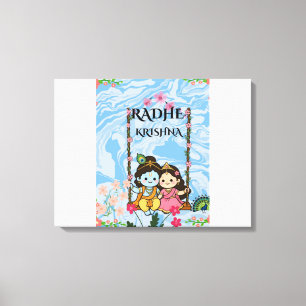 Schattige Radha Krishna op slingerende muur kunst Canvas Afdruk