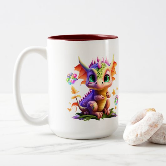 Schattige Rainbow Dragon Design Mok (Met donut)