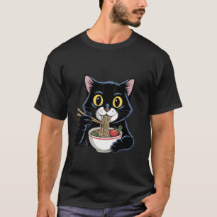 Schattige Ramen Kat Slurpt Noedels in Vintage Japa T-shirt