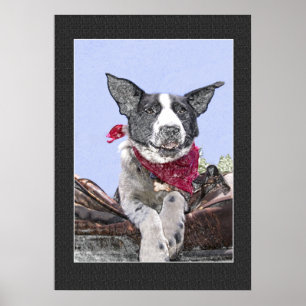 Schattige rand Collie Heeler Mix Dog Schetskunst Poster