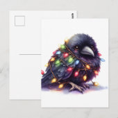 Schattige Raven met kerstverlichting Briefkaart (Voorkant / Achterkant)