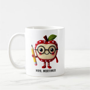 Schattige Red Apple-personage met Pencil Teacher N Koffiemok