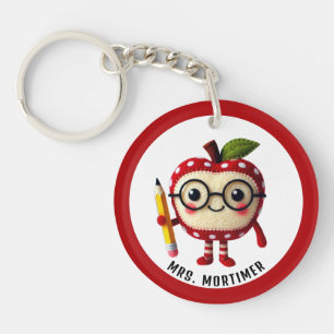 Schattige Red Apple-personage met Pencil Teacher N Sleutelhanger