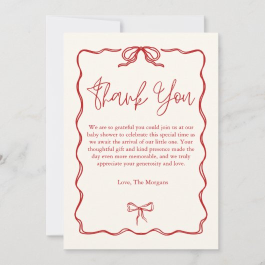 Schattige  Red Bow Baby shower Bedankkaart (Voorkant)