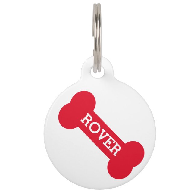 Schattige Red Dog Bone - gepersonaliseerd Huisdierpenning (Voorkant)