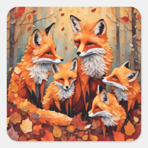 Schattige Red Fox-familie in het najaar Vierkante Sticker