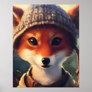 Schattige Red Fox in kleding Poster