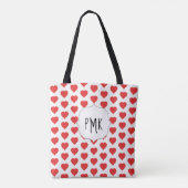 Schattige Red Hearts Monogram Gepersonaliseerd Draagtas (Achterkant)