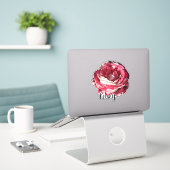 Schattige Red Rose Monogram Naam Bloem Natuur Plan Sticker (Laptop op bureau)