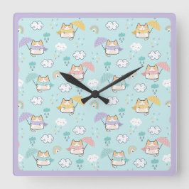 Schattige regenachtig dagpatroon rond kussen vierkante klok