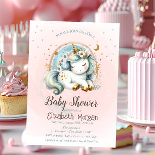 Schattige Regenbogen Sterren Eenhoorn Baby Shower Kaart