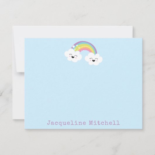 Schattige Regenboog Kawaii Wolk Gezichten Pastel B Bedankkaart (Voorkant)