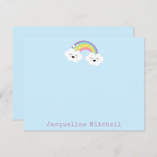 Schattige Regenboog Kawaii Wolk Gezichten Pastel B Bedankkaart (Voorkant / Achterkant)