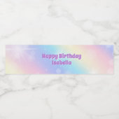 Schattige Regenboog Pastel Sparkle Custom Verjaard Waterfles Etiket (Enkel label)