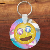 schattige regenboogpastels glimlachen volleyball e sleutelhanger (Voorkant)