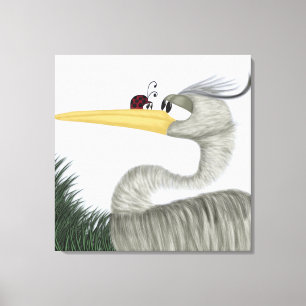 Schattige Reiger en Lieveheersbeestje Canvas Afdruk