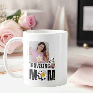 Schattige Reisende Moeder, Vliegtuig Koffer, Aange Koffiemok
