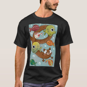 Schattige Rekbare Kat Zwemt Met Vissen T-shirt