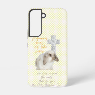 Schattige Religieuze Gele Stip Konijn Bloemenkruis Samsung Galaxy Hoesje