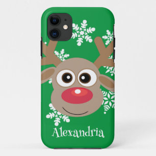 Schattige rendier Cartoon Kerstplezier Groen iPhone 11 Hoesje