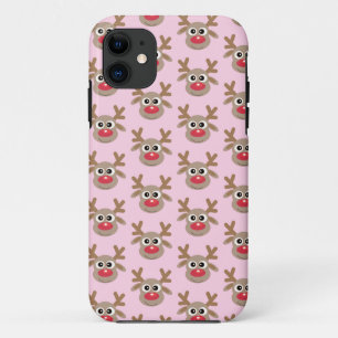 Schattige rendier Cartoon Pattern Christmas Pink iPhone 11 Hoesje