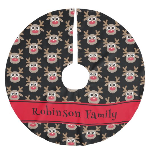 Schattige rendier Cartoon Pattern Rood Zwart Kerstboom Rok (Voorkant)