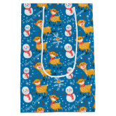Schattige rendier en sneeuwman blauw medium cadeauzakje (Achterkant)