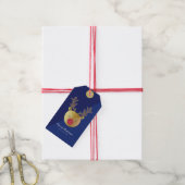 Schattige rendier | Fun Christmas Blue & Gold Cadeaulabel (Met Touw)