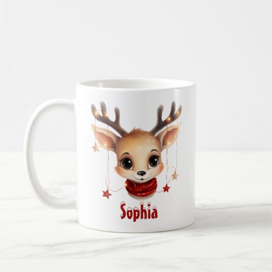 Schattige rendier gezicht gepersonaliseerde mok (Links)