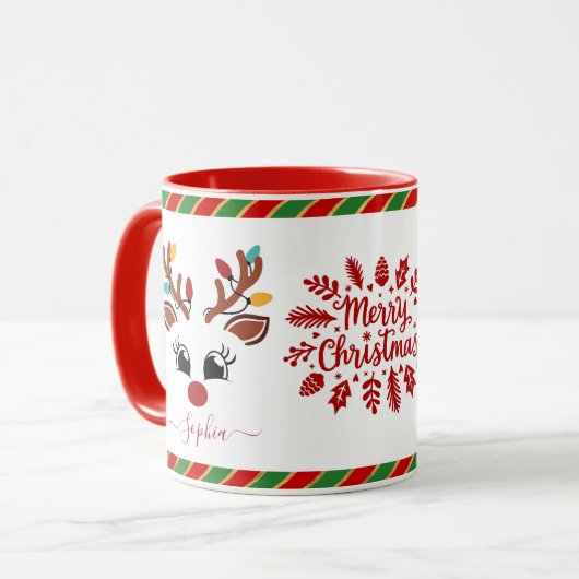 Schattige rendier kerst Kinder warme chocolademelk Mok (Voorkant links)