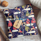 Schattige rendier Kerstbomen blauw Cadeaupapier