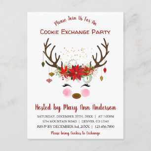 Schattige rendier Kerstmis Cookie Exchange Party Briefkaart