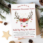 Schattige Rendier Kerstmis Ornament Exchange Party Kaart
