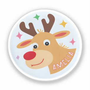 Schattige Rendier Kind Naam Kerstcadeau Sticker