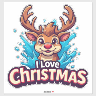 Schattige Rendier Mascotte Met 'Ik Hou Van Kerstmi Sticker