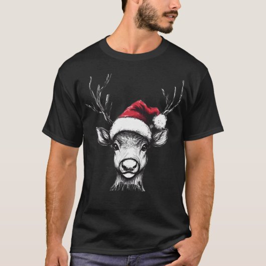Schattige rendier met kerstmuts t-shirt (Voorkant)