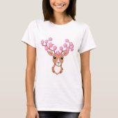 Schattige rendier met roze bloemen t-shirt (Voorkant)