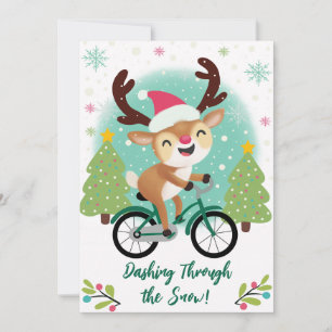 Schattige rendier op een groene fiets kerst Kaart