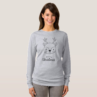 Schattige Rendier Prettig Kerstmis Lijntekening T-shirt