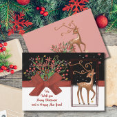 Schattige Rendier Red Bow Wit Roze Terug Feestdagenkaart