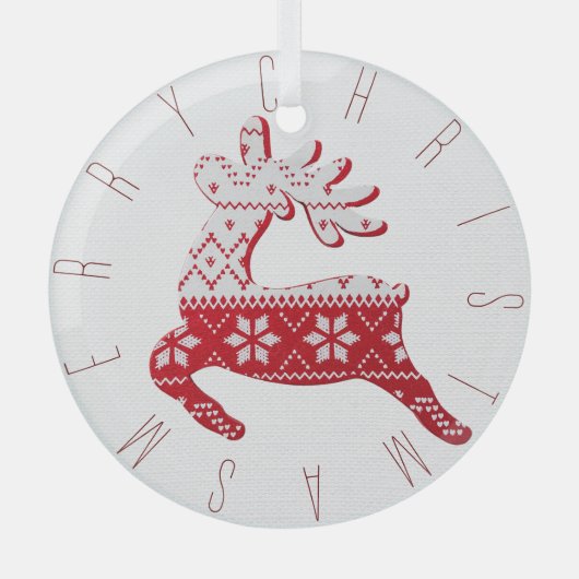 Schattige rendier wit + rode kersttrui patroon glas ornament (Voorkant)