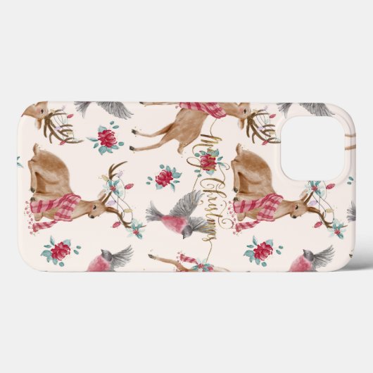 Schattige rendieren, vogels, bloemen Case-Mate iPhone case (Achterkant (horizontaal))
