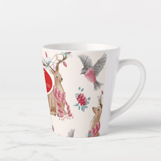 Schattige rendieren, vogels, bloemen latte mok (Rechts)