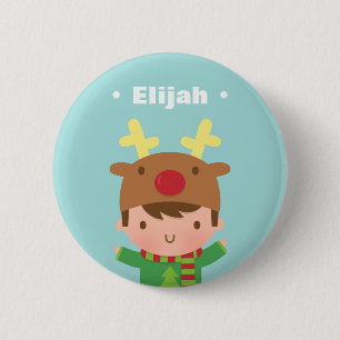 Schattige Rendierjongen Kinderen Kerstvullers Ronde Button 5,7 Cm