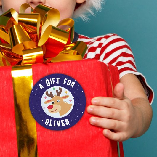 Schattige rendiervlokken Kindernaam Kerstmis Ronde Sticker