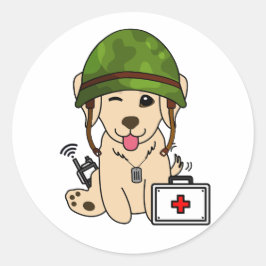 Schattige Retriever Dog Dragen legerhelm Ronde Sticker
