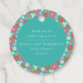 Schattige Retro 60s Flower Turquoise Custom Baby s Bedankjes Labels (Voorkant)